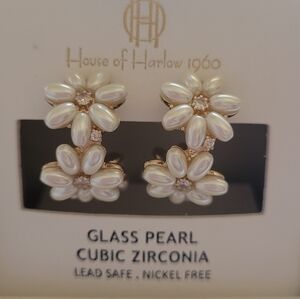 House of Harlow Glass & CZ Floral Earrings NIB